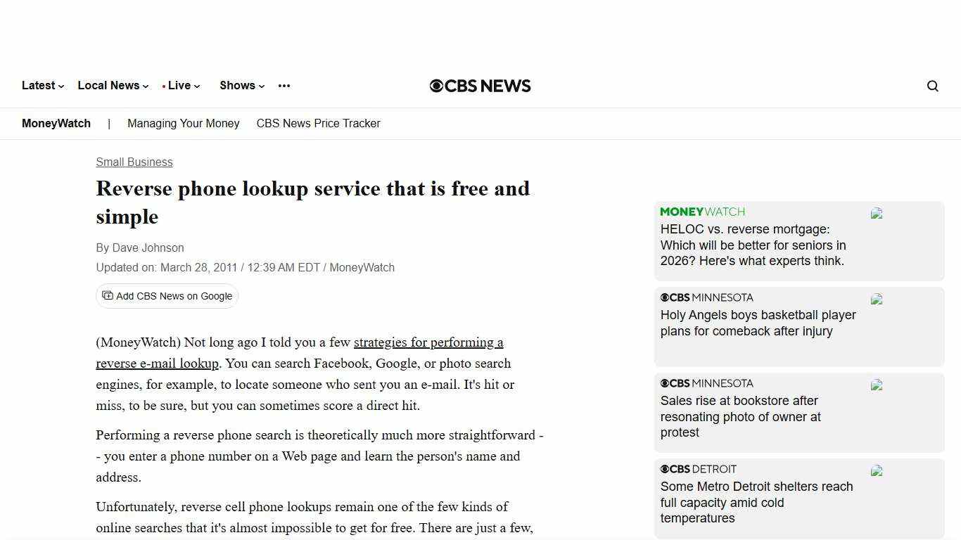 Reverse phone lookup service that is free and simple - CBS News